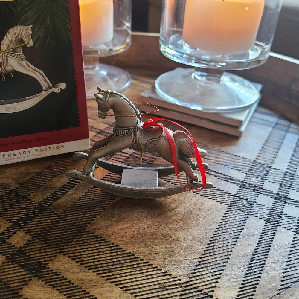 Hallmark Keepsake 15th anniversary Pewter rocking horse ornament 1995